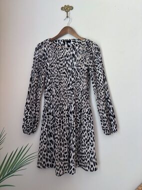Maje Pleated Animal Print Long Sleeve Dress Sz 36 US 4 Luxury Maximalist